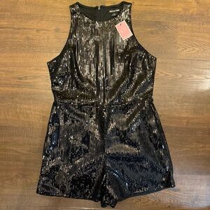PrettyLittleThing Black Sequin Sleeveless Romper